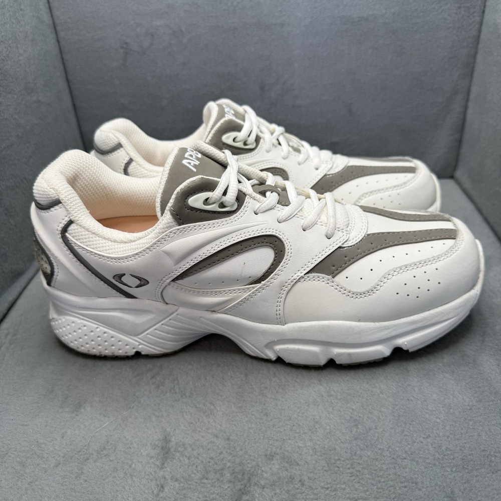 APEX Men's Orthopedic Walking Shoes Size 10 M Gray White Leather Slip Resistant